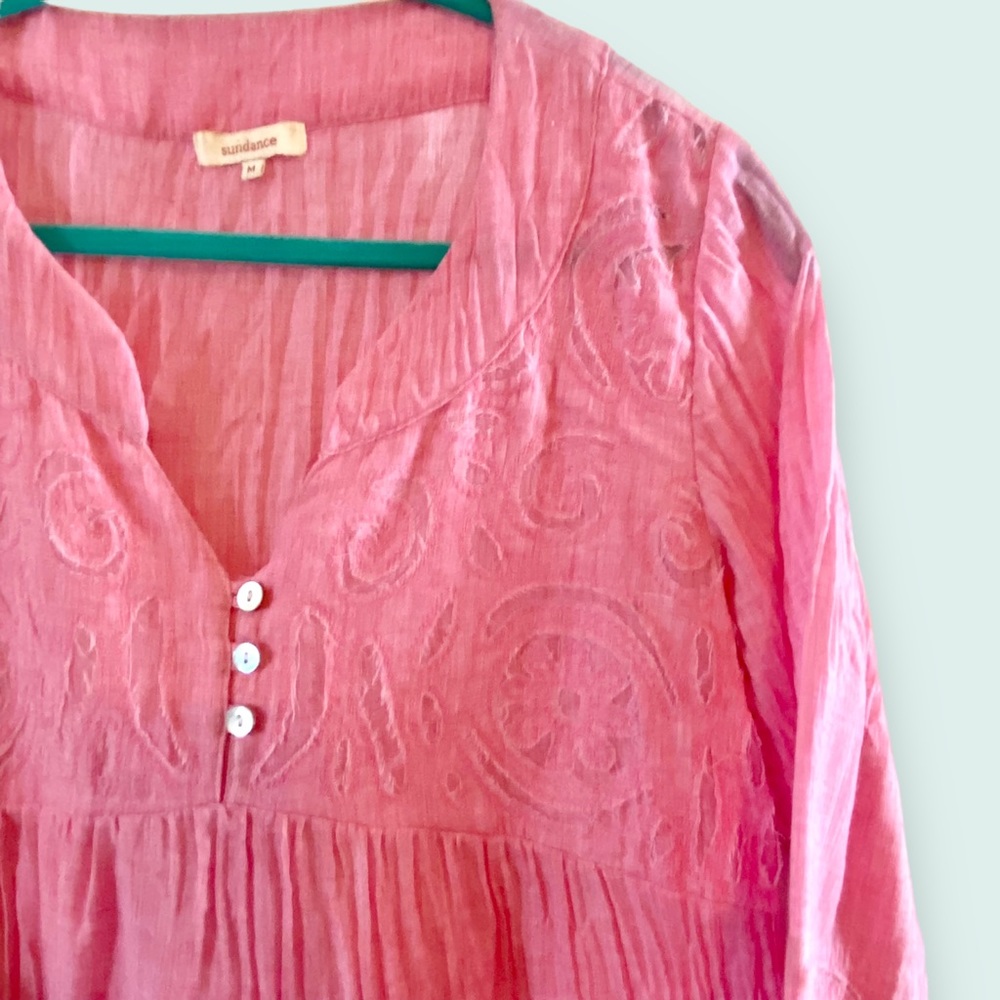 Sundance Pink Sunwashed Embroidered High Low V-Neck Tunic SZ M - Picture 5 of 12